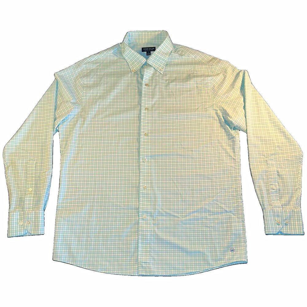 Peter Millar Crown Crafted Shirt Mens Large L Blue Green Check Performance LS